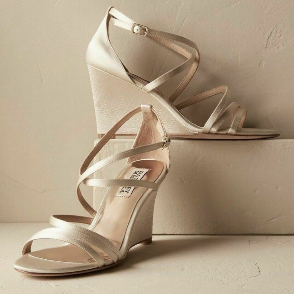 Badgley Mischka Bridal Wedge Heel Sandals Ivory